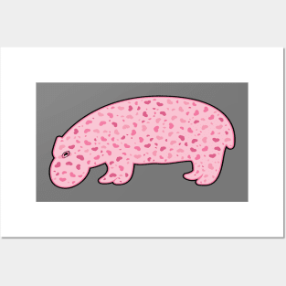 Relaxed hippo with lovely hearts pattern art Posters and Art